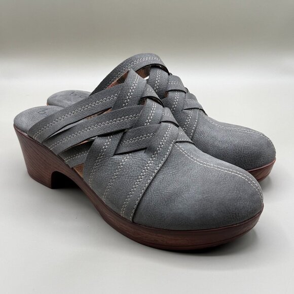 B.Ø.C Gray Leather Wedge Mules Clogs Size 9 Slip On - Picture 1 of 9